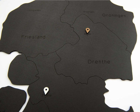 Houten Landkaart van Nederland - Zwart
